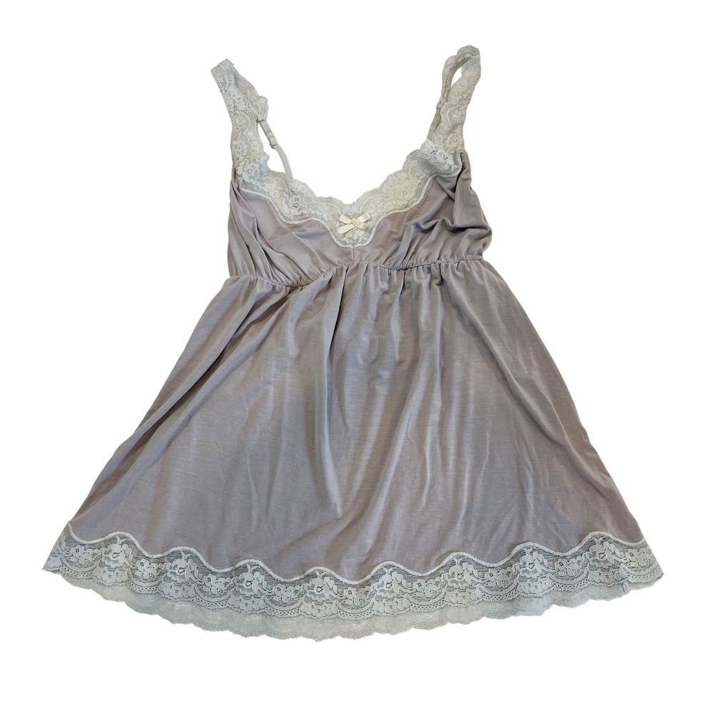 Y2K Gray Lace Trim Babydoll Tank Top Soft Jersey Coquette Eberjey - Size Small